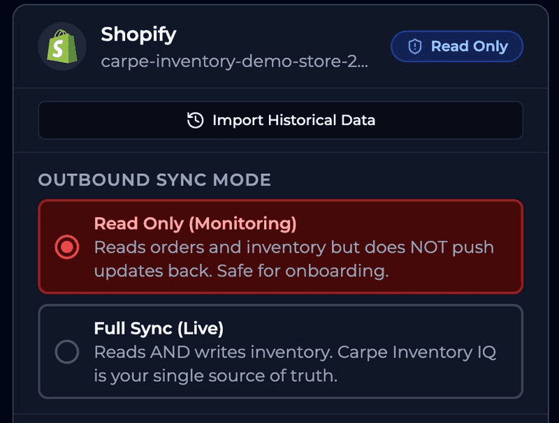 Channel Sync Mode — Read-Only toggle